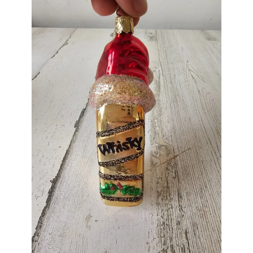 inge glas Glass whiskey‎ bottle ornament Xmas tree alcohol hat gold glitter